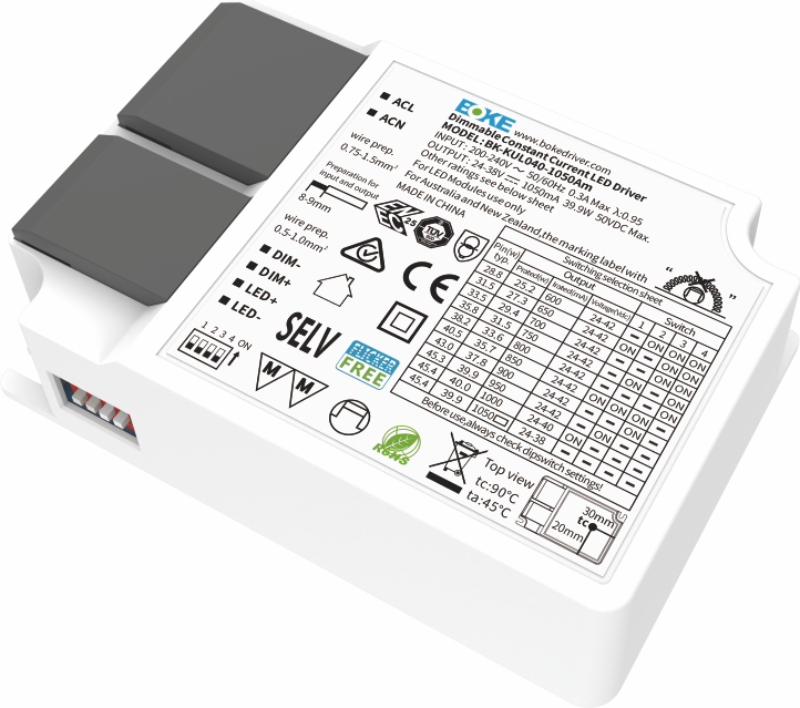 Boke LED Driver for CELTIS 2.0, Flicker free, 1-10V dim, med Connectionbox, preset 800mA