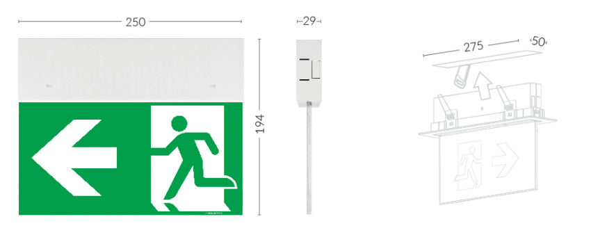 TM.ONTEC G E1E 180 M ST W (SELENE) flugtvejsarmatur 1,5W, 3H back-up, manuel test
