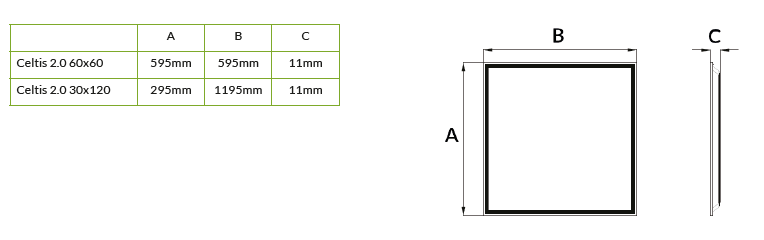 CELTIS 2.0 panel 60x60 36W TW 2700~6500K 3700lm, CRI90, Hvid Prismatic UGR19, SDCM3, Uden driver (900mA 36VDC)