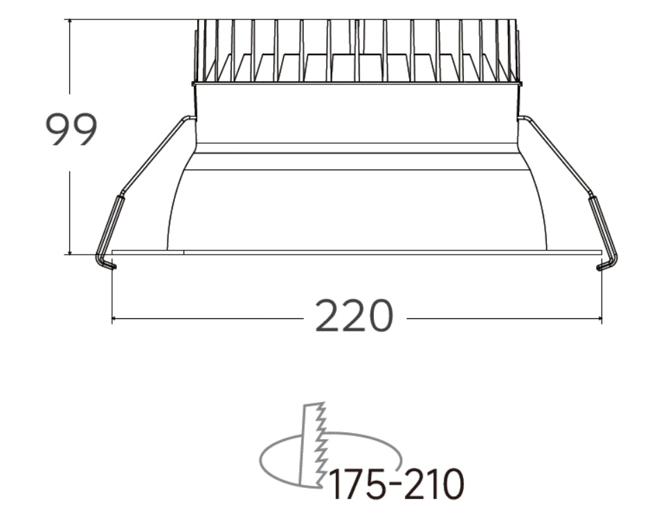 ALLIUM downlight 30W, 3000/3500/4000K, CRI90, 75°, Ø220mm, Hvid med mat sølvreflektor, Uden driver