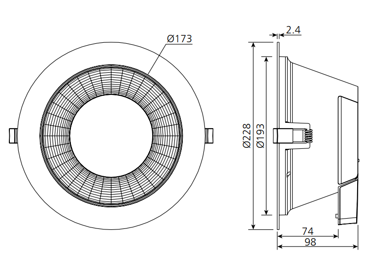 Downlight 8,5W, 3000K, 80°, IP65, Hvid