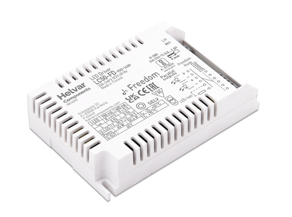 Helvar - LC35-FD-700-1050 - 800mA + LC-SRA-LOOP-2WIRE + Freedom Cable 15cm + PanelReady + LED-Iset resistors T90800 + ActiveAhead Node